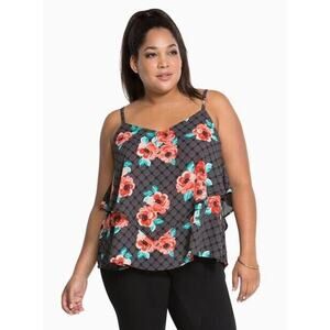 Torrid Plus Size 2X Floral Layered Crisscross Cami Tank Top Chiffon Swing V-neck